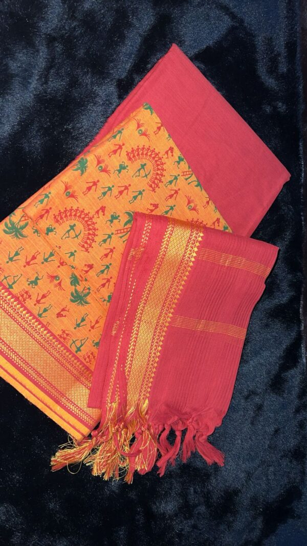 Brijwasin Deep Cerise and gray malmal cotton suit