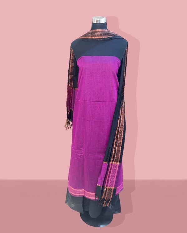 Brijwasin Medium Red Violet and black soft silk suit