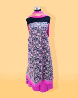 Brijwasin Deep Cerise and gray malmal cotton suit