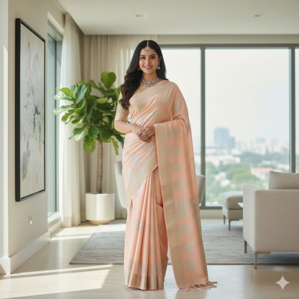 Brijwasin Zinnwaldite Linen Cotton Printed Saree